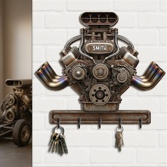 Drag Racing Engine Key Hanger – Personalized Gift For Biker, Fathers Day