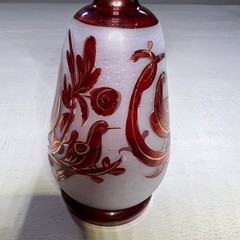 Ruby Red Bohemian Glass Vase Gold Deer and Bird Design Bud Vase Decor Handblown