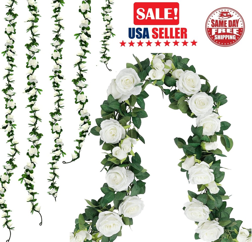 6× Garland Wall Artificial Hanging Rose Flowers Vine 7.5 Ft Wedding Home Decor