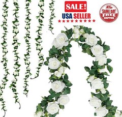 6× Garland Wall Artificial Hanging Rose Flowers Vine 7.5 Ft Wedding Home Decor