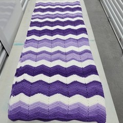 Handmade Crocheted Chevron Sofa Throw Blanket Bohemian Textured Purple 62×44