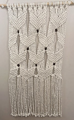 Macrame Wall Hanging Boho Chic Farmhouse 19″ W X 33″ L Ivory w/ Brown Balls NWOT