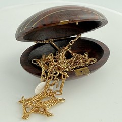 Mid Century Modern Rosewood Brass Inlay Clam Shell Trinket Box Paul Evans Style