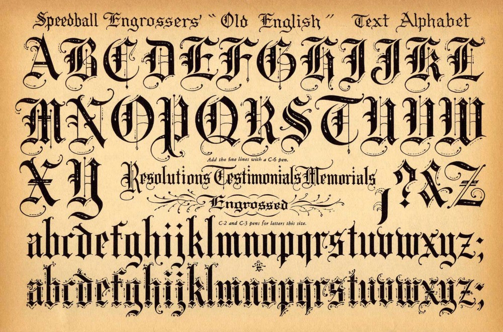 Speedball Pen Alphabet Poster Calligraphy Lettering Old English Drawing Print