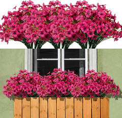 15 Bundles Artificial Flowers Outdoor UV Resistant Fake Silk Plants Plastic Faux