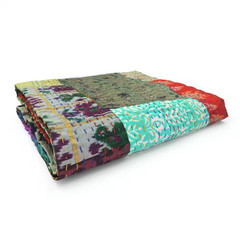 Faith Multicolored Patchwork Hand-Stitched All Natural Cotton Blend Throw Blanke