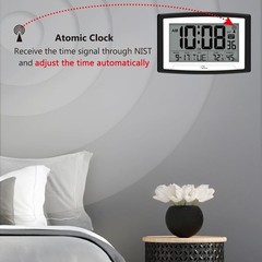 WallarGe Atomic Clock with Indoor Temperature and Humidity, 12.5 Inch