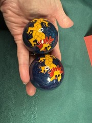 Chinese Cloisonné Baoding Balls with Chimes In Original Box Meditation Vintage