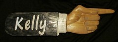 3D 23″ CARVED WOODEN SIGN POINTING FINGER CUSTOMIZED «:YOUR WORDS» PLAQUE