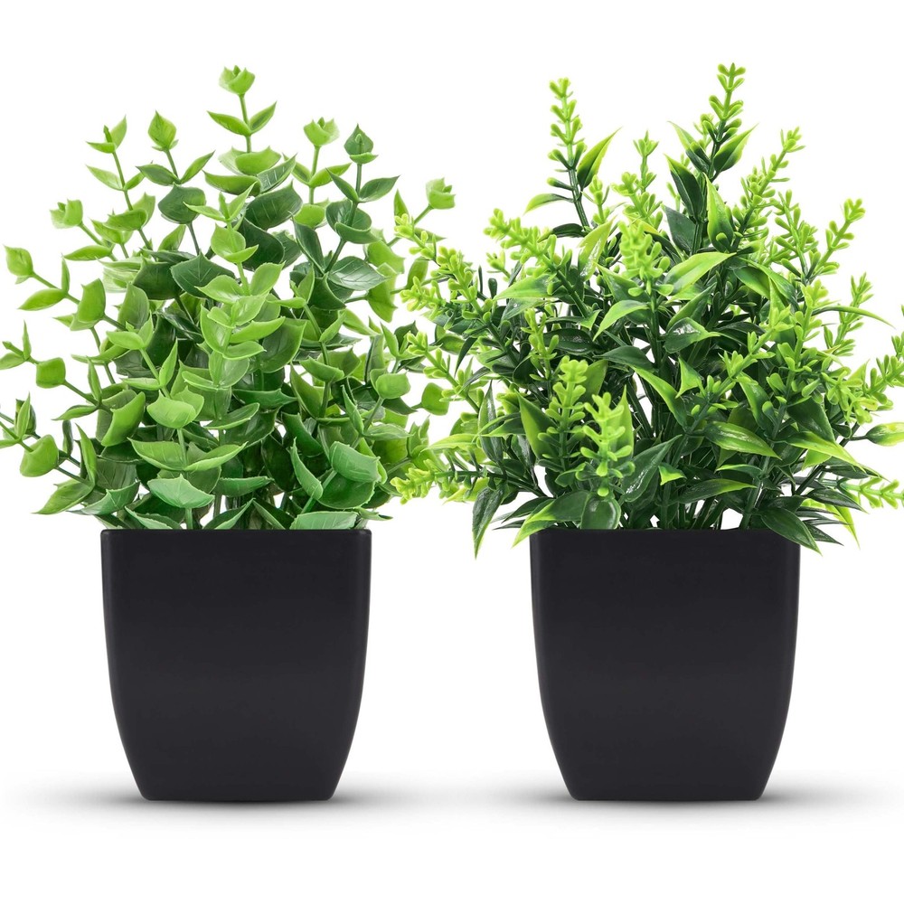 ZJIA 2 Pack Small Fake Plants Black Bathroom Accessories for Home Bedroom
