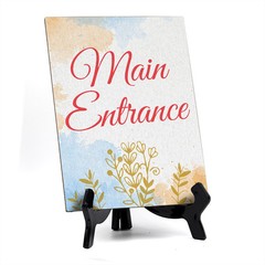 Signs ByLita Main Entrance, Blue Watercolor Table Sign (6 x 8″)