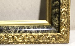 ANTIQUE FITS 6 X 8″ VICTORIAN PICTURE FRAME WOOD ORNATE GOLD BLACK MARBLE DEEP