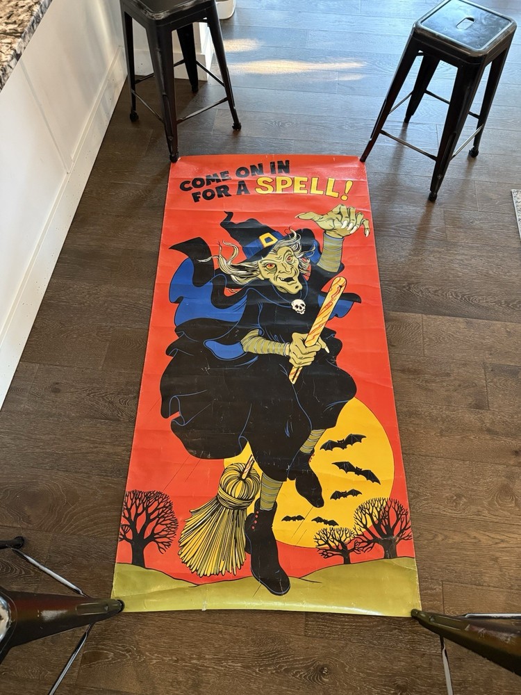 Hallmark 1981 Come on in for a Spell Halloween Grail Poster Door Witch 36”x76”
