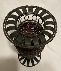 Vintage Rattan & Metal Vase Scroll Work on Top & Base 12 Inches
