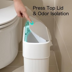 Bathroom Trash Can with Press Top Lid, 3.2 Gallon Slim Garbage Can for Kitche…