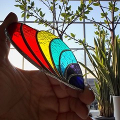 NEW Rainbow Multicolor Heart Stained Glass Suncatcher Decoration Art Handmade