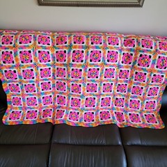 Afghan Pink Multicolor Crochet Knit Handmade Crafted Flower Throw Blanket Granny
