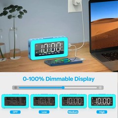 RGB Night Light Alarm Clock for , Teenagers, Adults, Mirrored Clock with Dual…