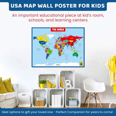 World Map Laminated Poster -Double Side Educational Poster for Kids/Adults -17 X