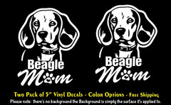 Beagle Mom Love 2 Pack of 5″ Vinyl Decals Vehicles Windows Laptop Door Bumper