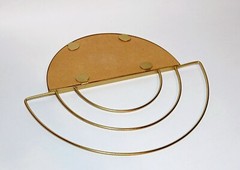 Vintage Art Deco Style Half Moon Gold Metal Framed Mirror Clean Lines Atomic MCM