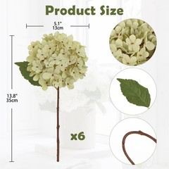 6Pcs Vintage White Hydrangea Artificial Flowers Faux Real Touch Beige Hydrang…