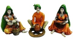 Handmade Polyresine Set of 3 Rajasthani Troupes Showpiece Idol Figurine