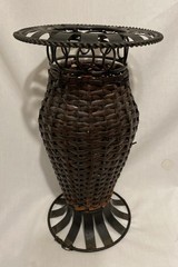 Vintage Rattan & Metal Vase Scroll Work on Top & Base 12 Inches