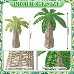 2 Pcs Weave Palm Tree Tabletop Decor, 9.8″ & 7″ Woven Rattan Palm Trees Tropical