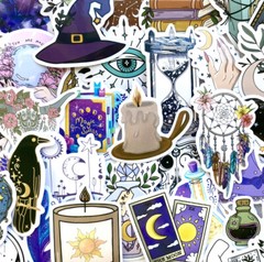 5-50 pcs Gothic Stickers, Halloween Wizard Raven Dark Candle Water Bottle Decals