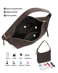 Medium Suede Hobo Bags for Women 10.6 Inch, Matte Faux Leather Shoulder Bag w…