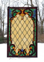 20″ x 34″ Tiffany Style stained glass window panel Jeweled glass panel, HF43