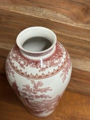 Burton & Burton Red Transferware Victorian Porcelain China Castle 6 3/4″ Vase
