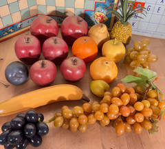 Vtg Faux Fruit Realistic Size Lot of 17 Artificial Apple Banana Grapes Pineapple