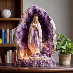 2D Virgin Mary Faux Amethyst Cave Acrylic Block Purple Geode Prayer Decor Gift