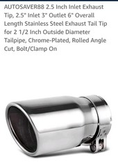 2.5 Inch Inlet Exhaust Tip, 2.5″ Inlet 3″ Outlet 6″ Overall Length Stainless Ste