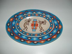 Southwest Kachina Ceramic Tray Set (3), Decorative-Only, Age Unknown, pre-owned