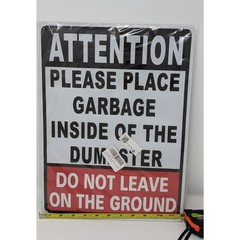 Dumpster Garbage Warning Metal Sign Attention Do Not Leave Trash 16×12