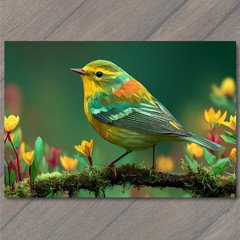Art Print Low Poly Colorful Bird Wild Fun Floral Garden Geometric Polygon Nature