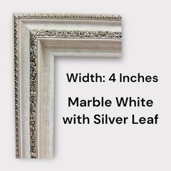 16 x 20 In stock-Classic compo ornate wood frame, Marble White with Silver leaf