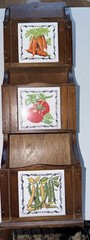 Vtg MCM Wood 3 Slot Wall Mail Holder Bill Organizer Vegetables