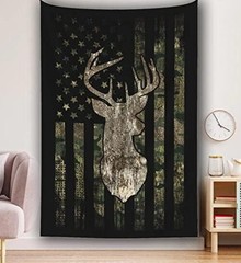 MINIOZE Tapestry Wall 59.8″L x 40″W Camo Camouflage American Flag Hunting Deer
