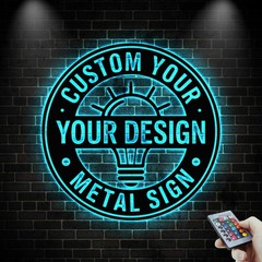 Personalized LED Metal Sign Custom Logo Wall Art Business Name Light Decor