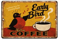 Early Bird Coffee Metal Sign Vintage Retro Kitchen Café Wall Decor 12×8 Rustic