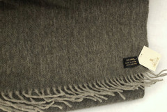 House Of Bruar Herringbone Lambswool Throw Blanket Dark Olive -Made in Scotland