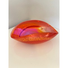Murano Glass Red Orange Fuchsia Swirl Oval Decorative Bowl Made in Italy