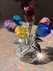 Colorful Rose Flower Crystal Figurines with Vase, Bouquet Flowers Ornament