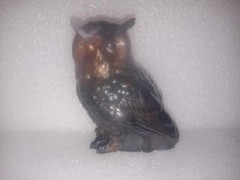 OWL FIGURE BLACK/BROWN/WHITE RESIN POURED