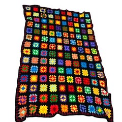Handmade Granny Core Squares Roseanne Afghan Blanket Throw Black 66 in x 42 in