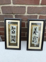 Set 2 Chinese Wall Art Framed & Matted Shadow Box Beauty and Kindness Wisdom